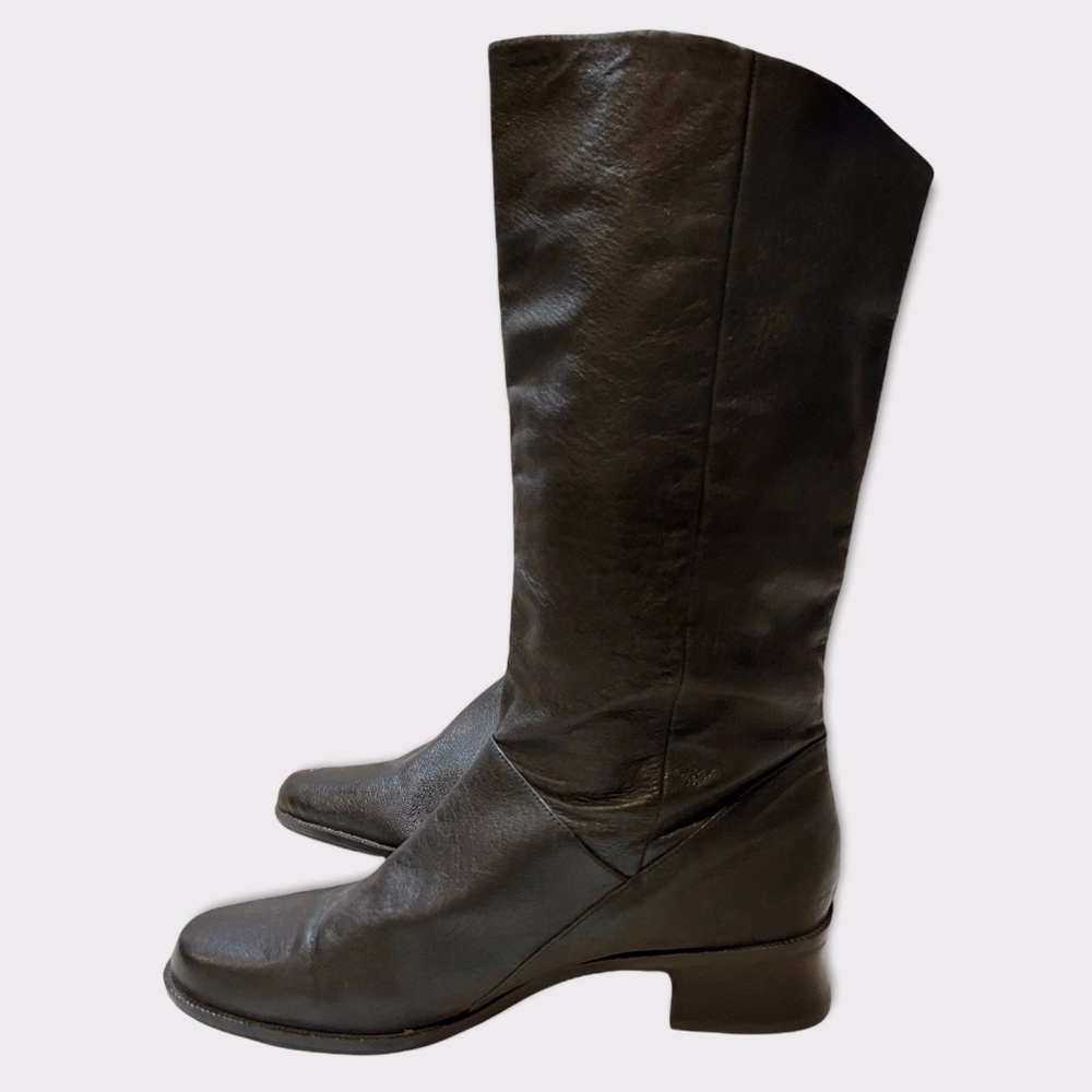 Vintage Markon Black Leather 80's Boots Foldable Size 9.5 Wide